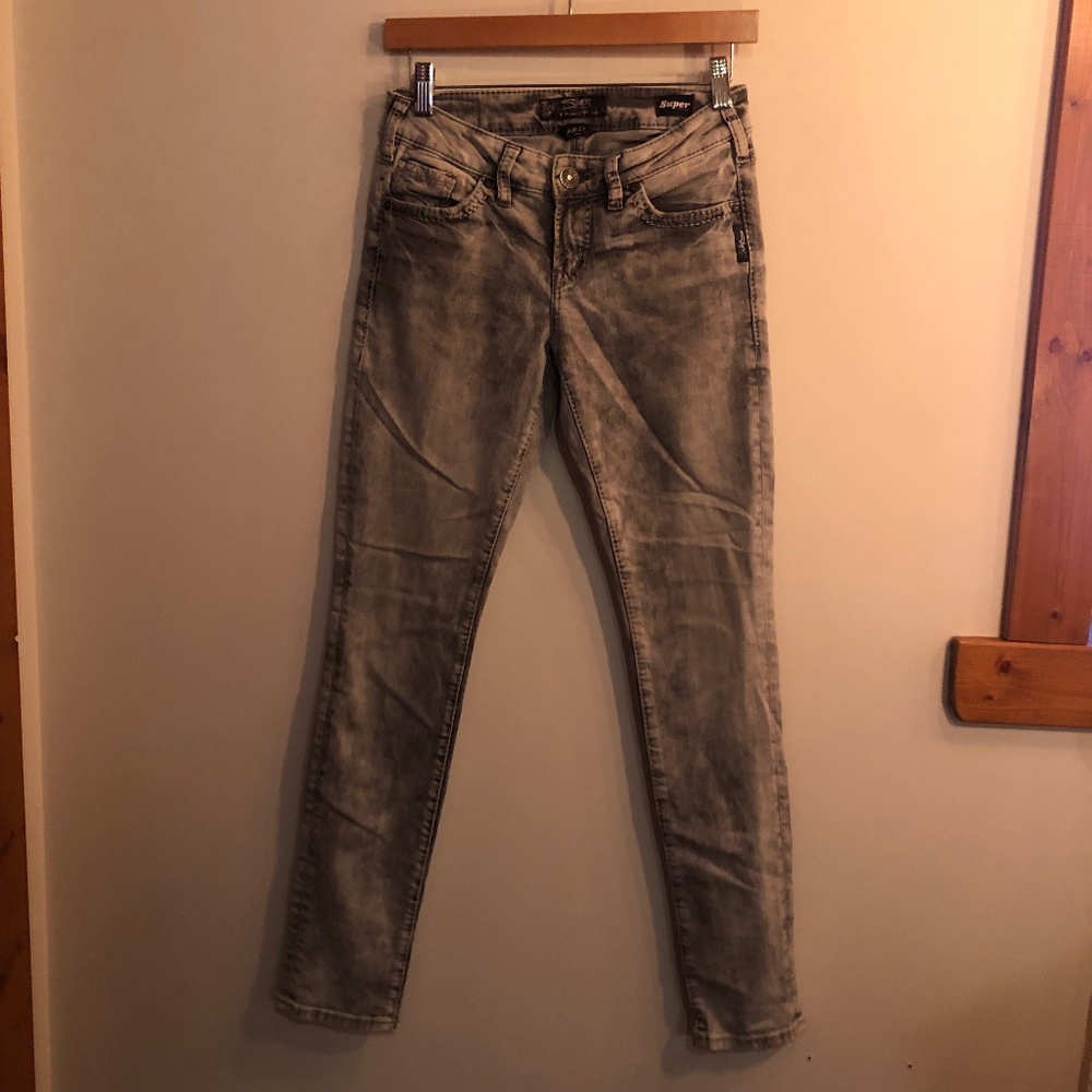 2 for 25$ AIKO SKINNY SILVER JEANS grey stone wash stretchy W 26 L 31